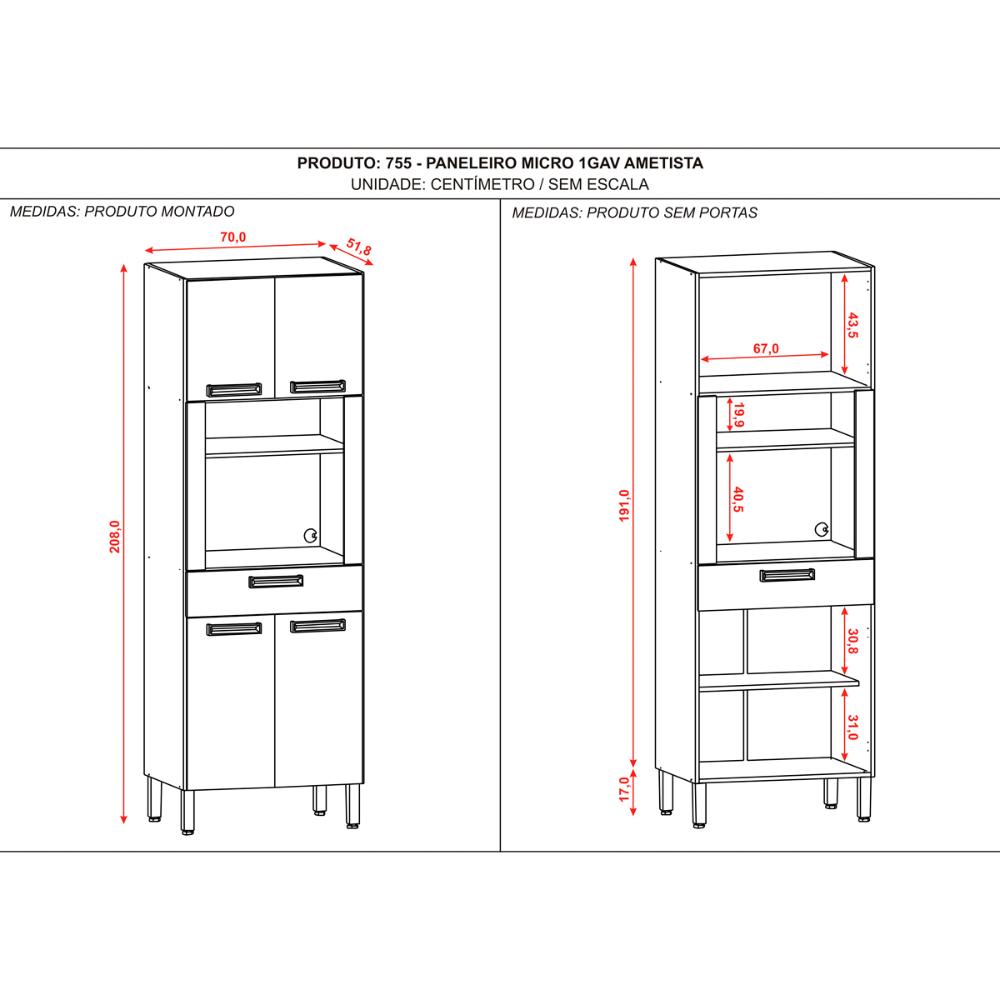 Paneleiro 4 Portas e 1 Gaveta Microondas Nogueira Off White Ametista Kits Paraná