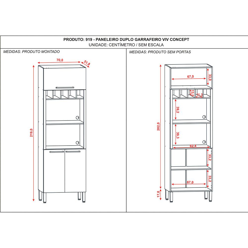 Paneleiro Forno e Microondas com Garrafeiro Viv Concept Kit's Paraná Cor:Fresno/Fresno
