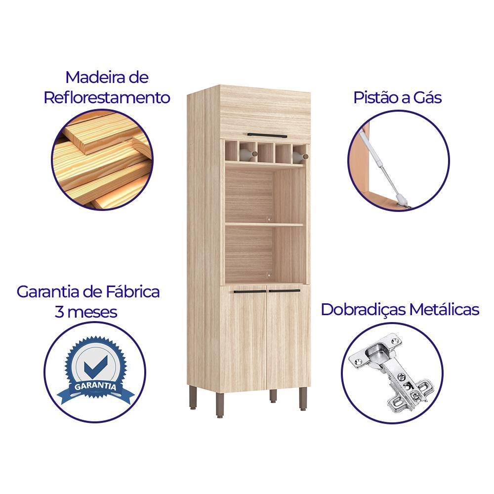Paneleiro Forno e Microondas com Garrafeiro Viv Concept Kit's Paraná Cor:Fresno/Fresno