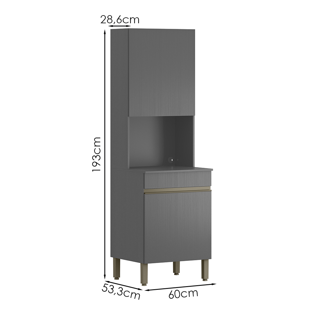 Paneleiro Microondas 2 Portas 193x60 cm Line Gris KTP