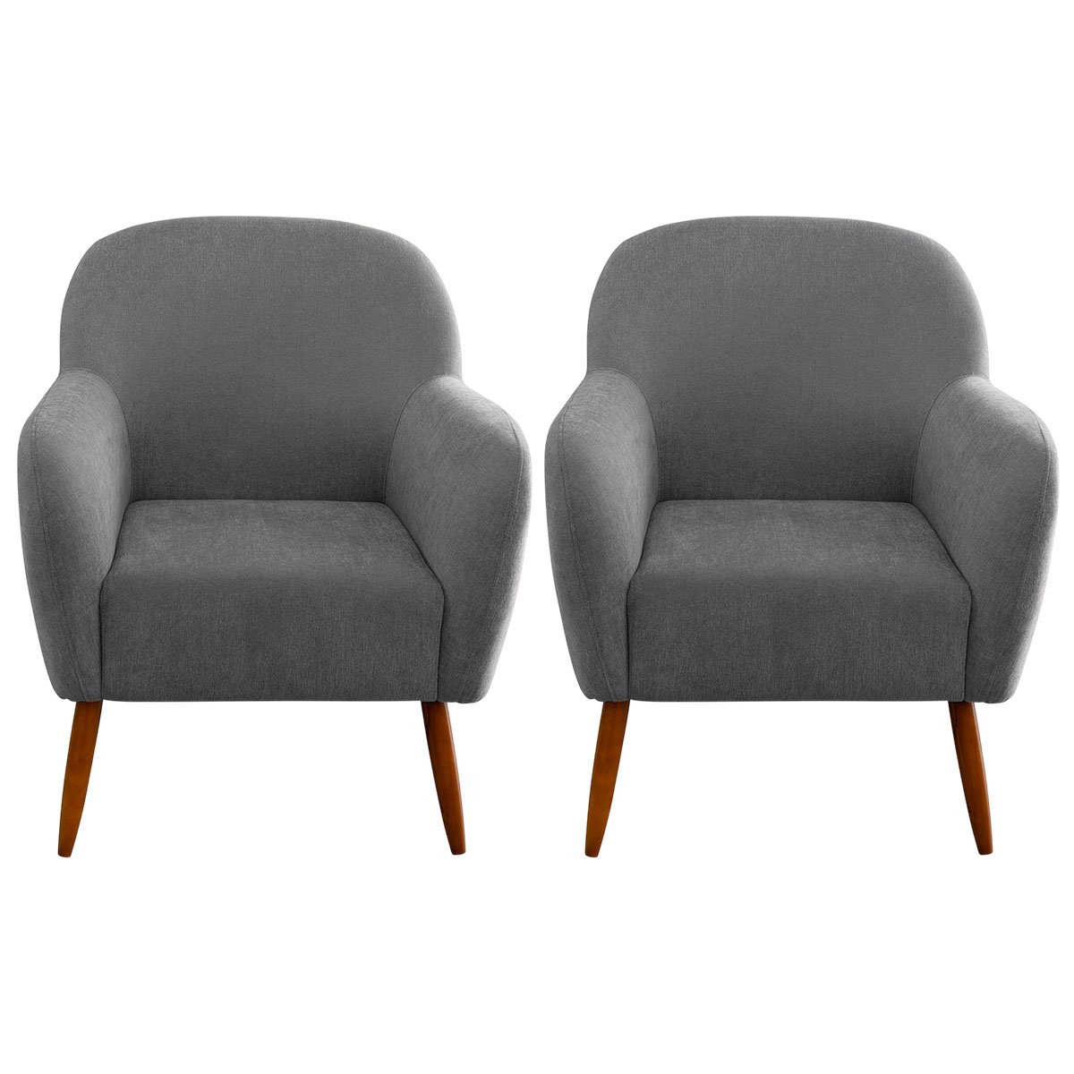 Kit 2 Poltronas para Sala Decorativas Pés Palito Lapazze Linho Cinza