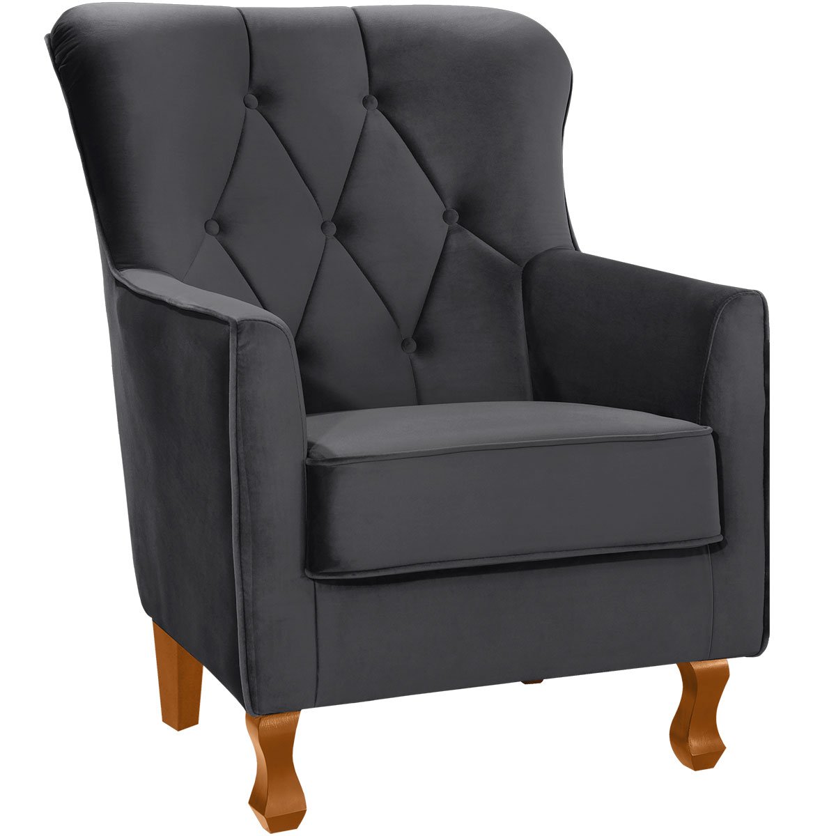 Kit 2 Poltronas para Sala Decorativas c/ Capitonê Carrara Veludo Cinza