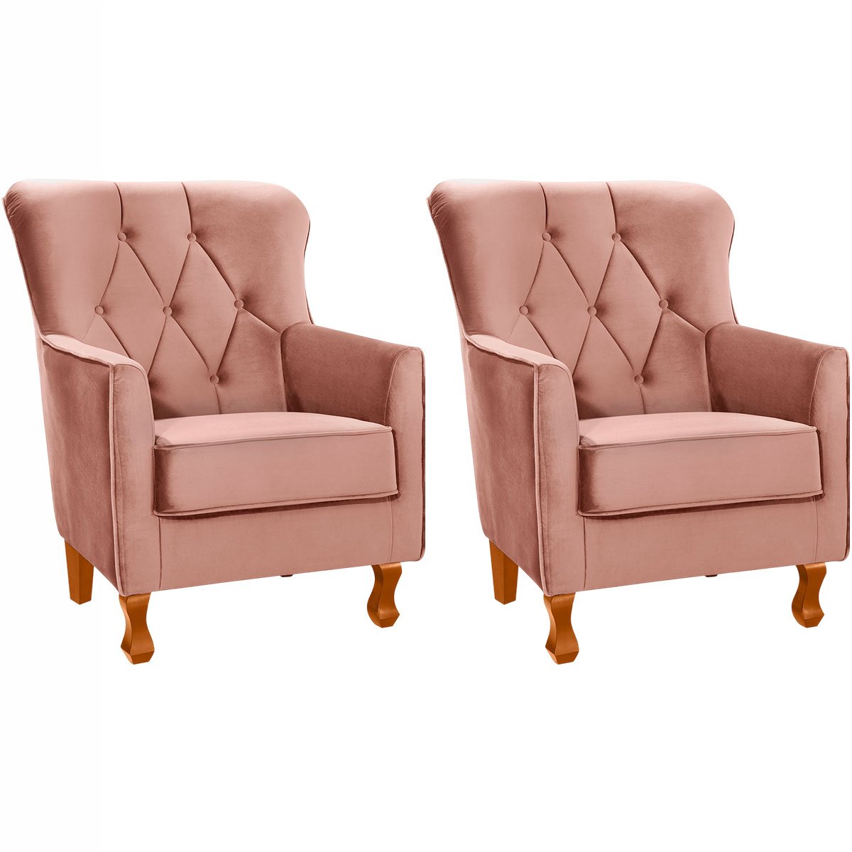 Kit 2 Poltronas para Sala Decorativas c/ Capitonê Carrara Veludo Rosê