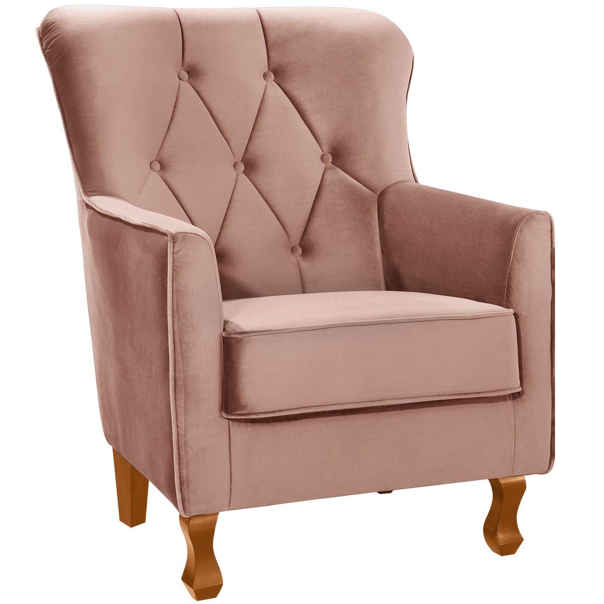 Kit 2 Poltronas para Sala Decorativas c/ Capitonê Carrara Veludo Rosê