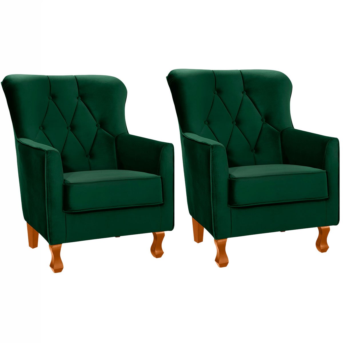 Kit 2 Poltronas para Sala Decorativas c/ Capitonê Carrara Veludo Verde