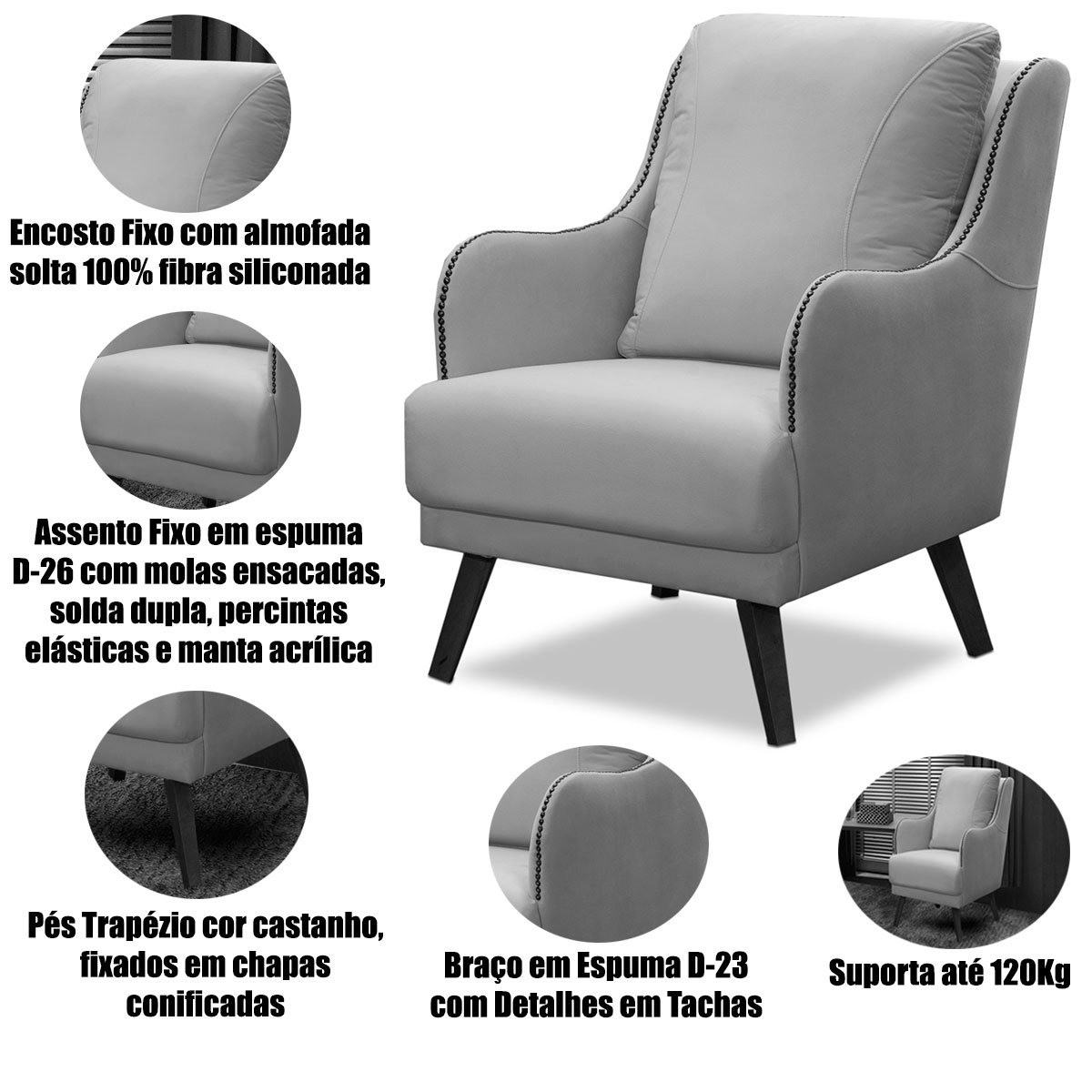 Kit 2 Poltronas para Sala Decorativas c/ Tachas Sarah Veludo Bordô