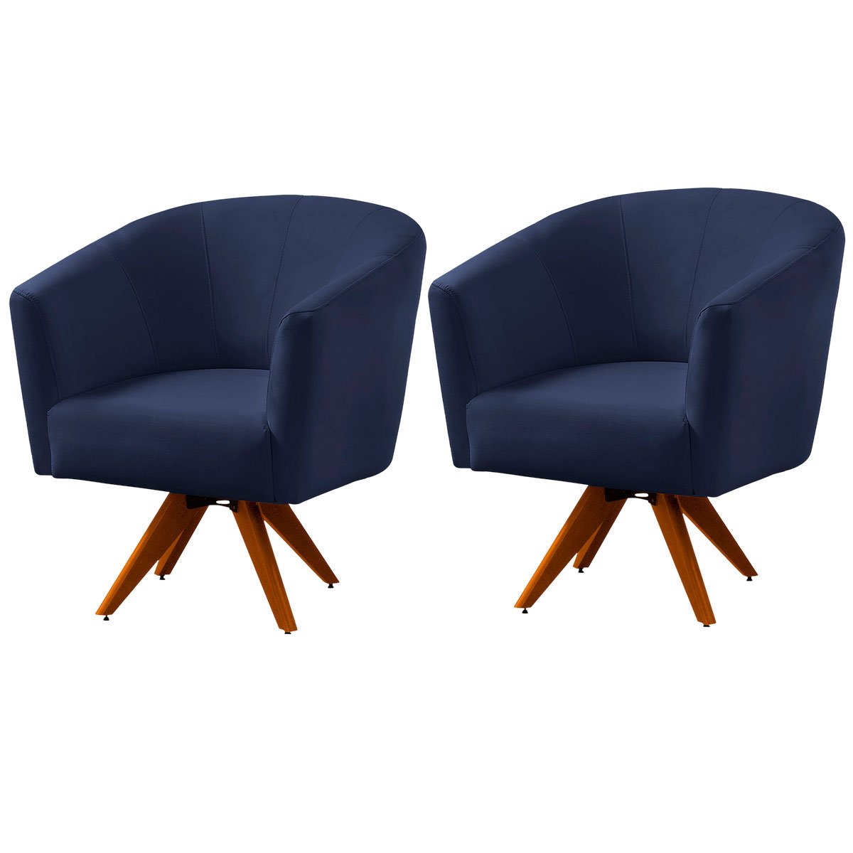 Kit 2 Poltronas para Sala e Escritório Base Giratória Belize Veludo Azul Marinho
