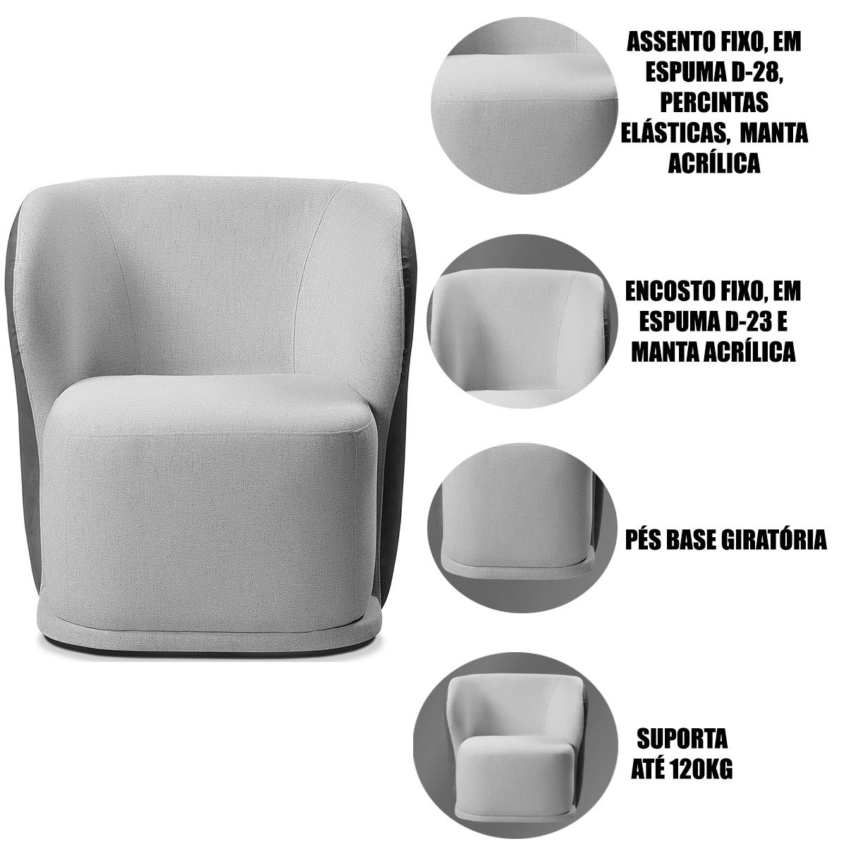 Kit 2 Poltronas para Sala e Escritório Base Giratória Corven Corino Marrom/Linho Bege