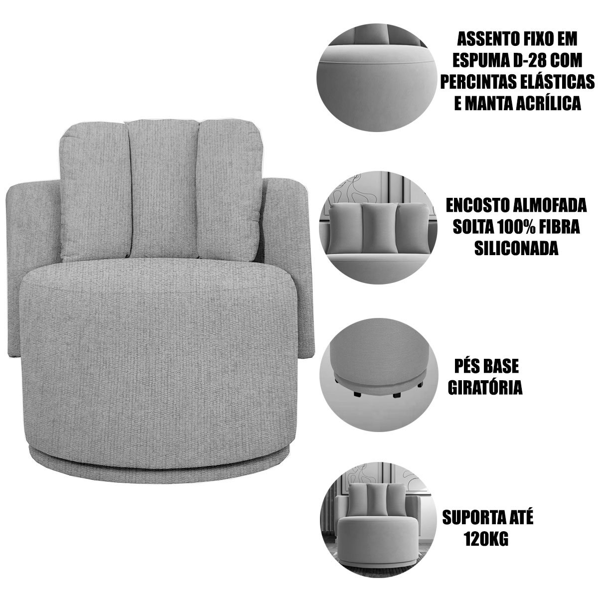 Kit 2 Poltronas para Sala e Escritório Base Giratória Mika Linho Bege