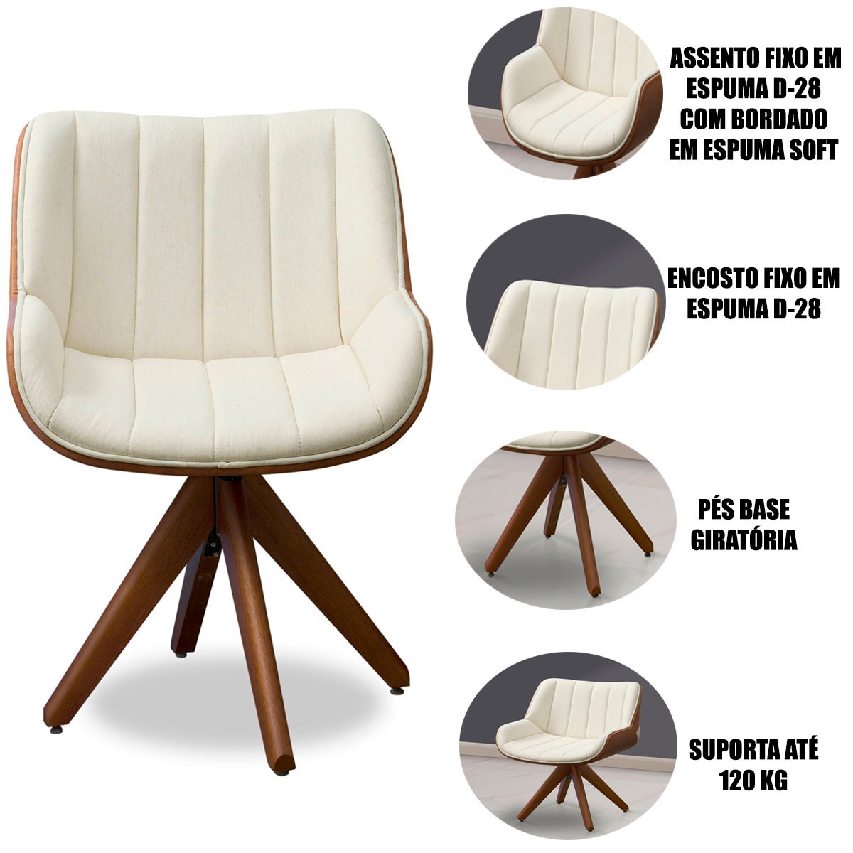 Kit 2 Poltronas para Sala e Escritório Base Giratória Silvia Corino Marrom/Veludo Bege