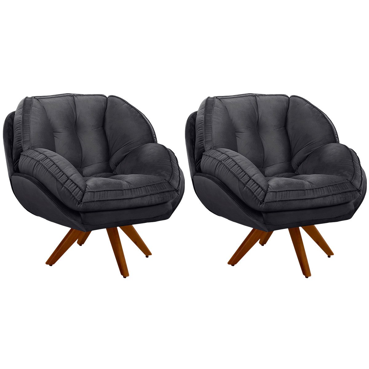 Kit 2 Poltronas para Sala e Escritório Base Giratória Vitória Veludo Cinza