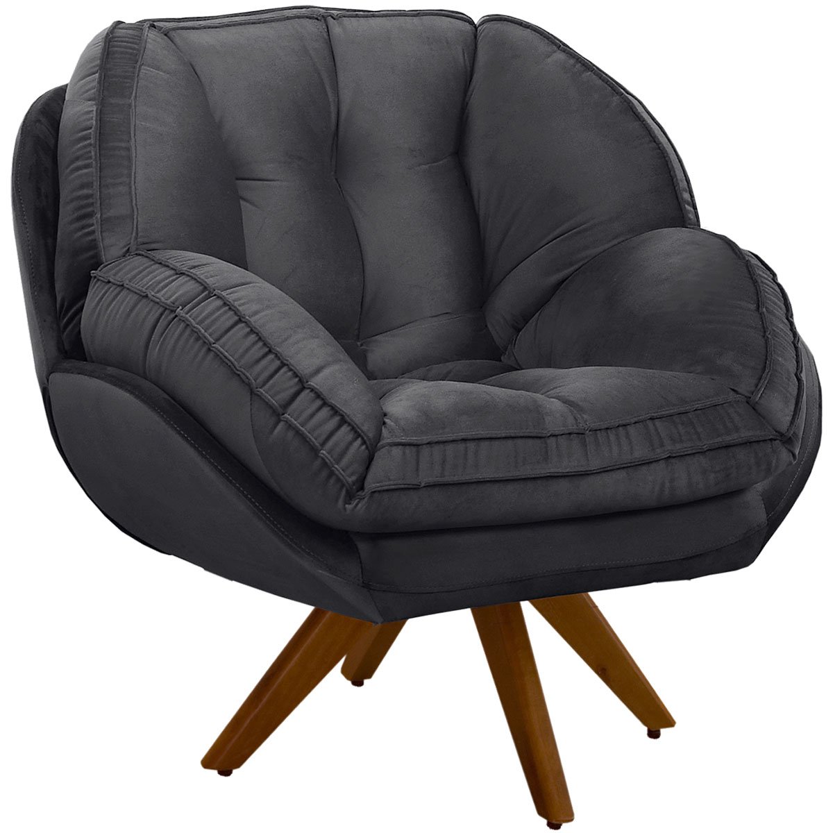 Kit 2 Poltronas para Sala e Escritório Base Giratória Vitória Veludo Cinza