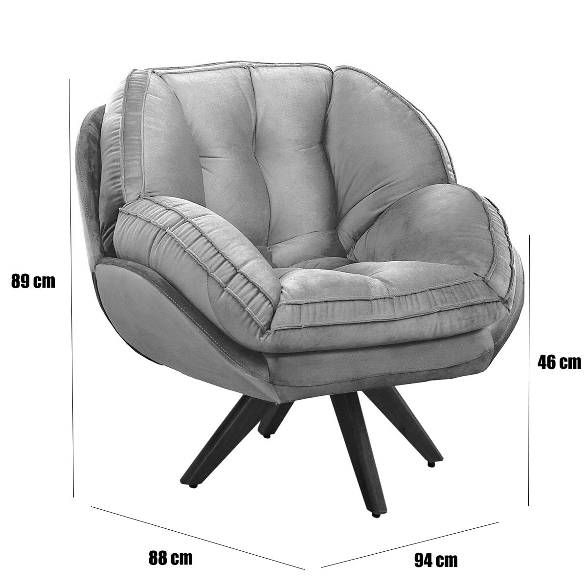 Kit 2 Poltronas para Sala e Escritório Base Giratória Vitória Veludo Cinza