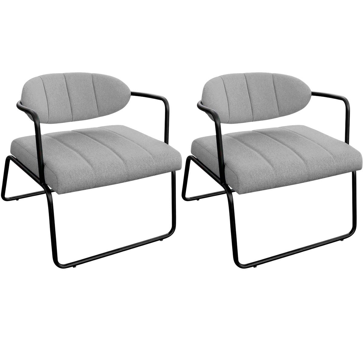 Kit 2 Poltronas para Sala e Escritório Base de Ferro Tavla Linho Cinza