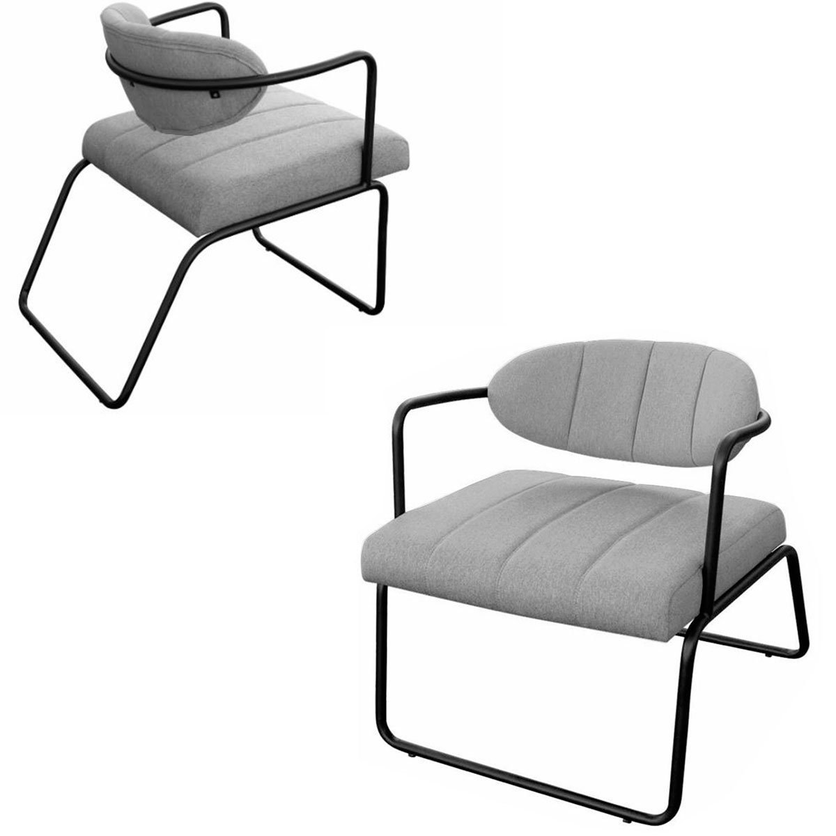 Kit 2 Poltronas para Sala e Escritório Base de Ferro Tavla Linho Cinza