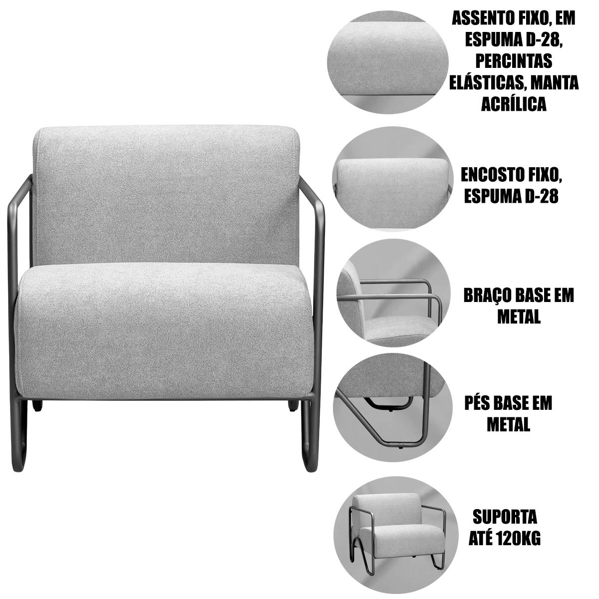 Kit 2 Poltronas para Sala e Escritório Base de Metal Melin Linho Verde