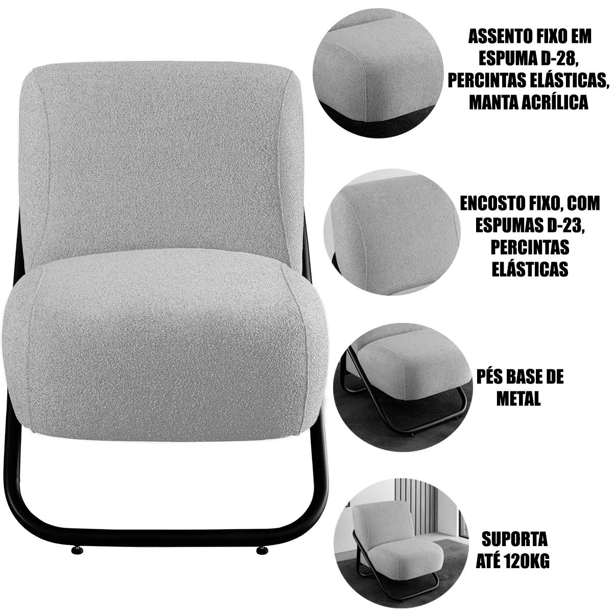Kit 2 Poltronas para Sala e Escritório Decorativas Andora Linho Cinza Claro