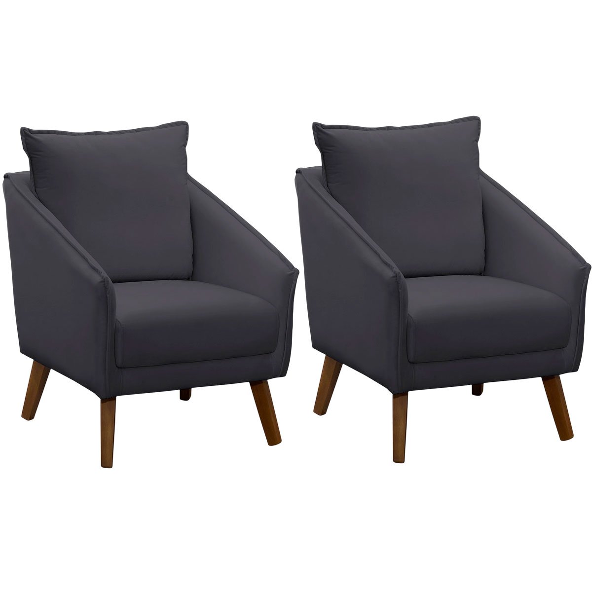 Kit 2 Poltronas para Sala e Escritório Decorativas Ellen Veludo Cinza