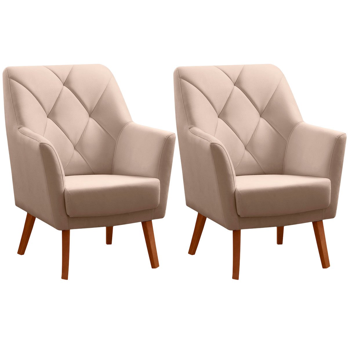 Kit 2 Poltronas para Sala e Escritório Decorativas Héstia Veludo Bege