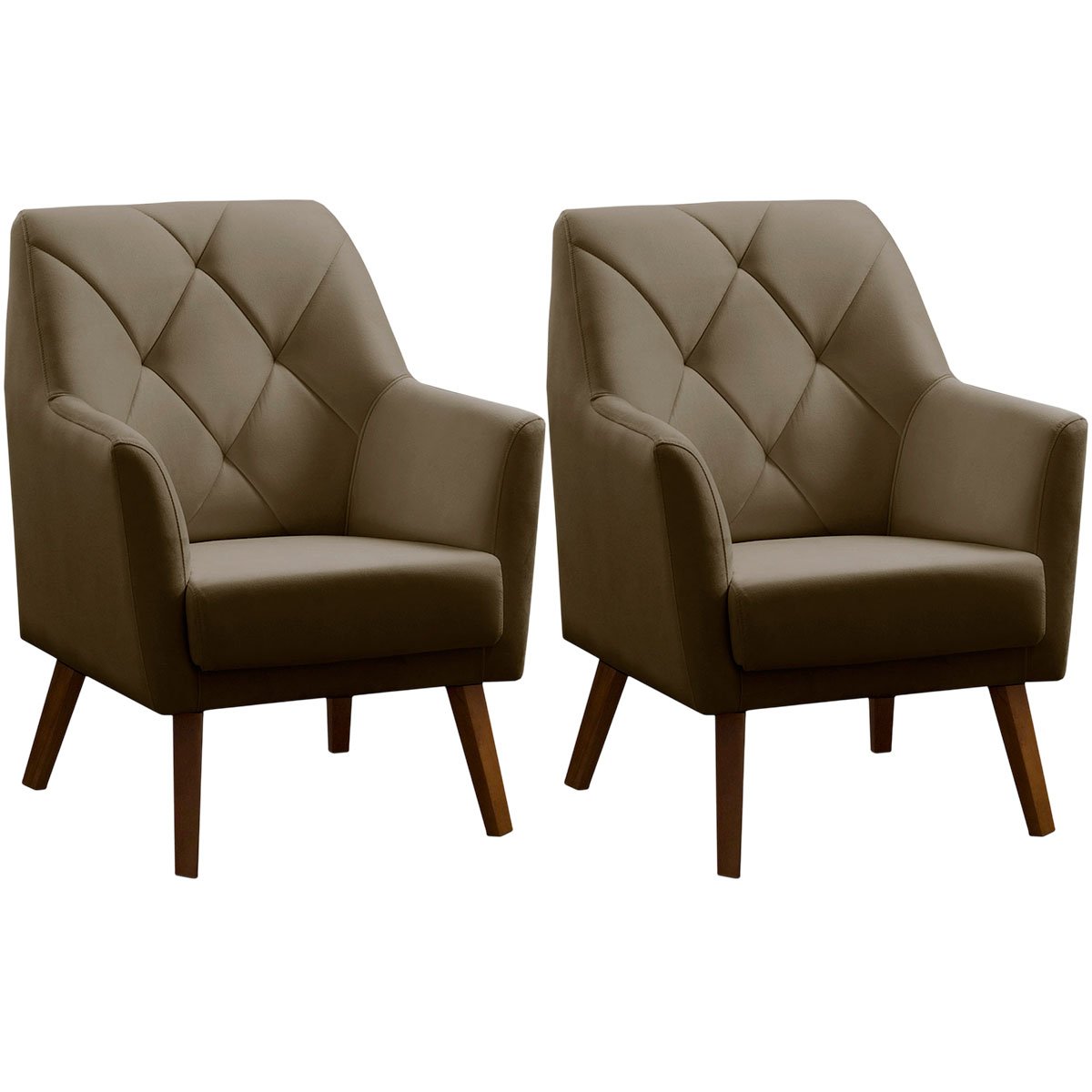 Kit 2 Poltronas para Sala e Escritório Decorativas Héstia Veludo Castor