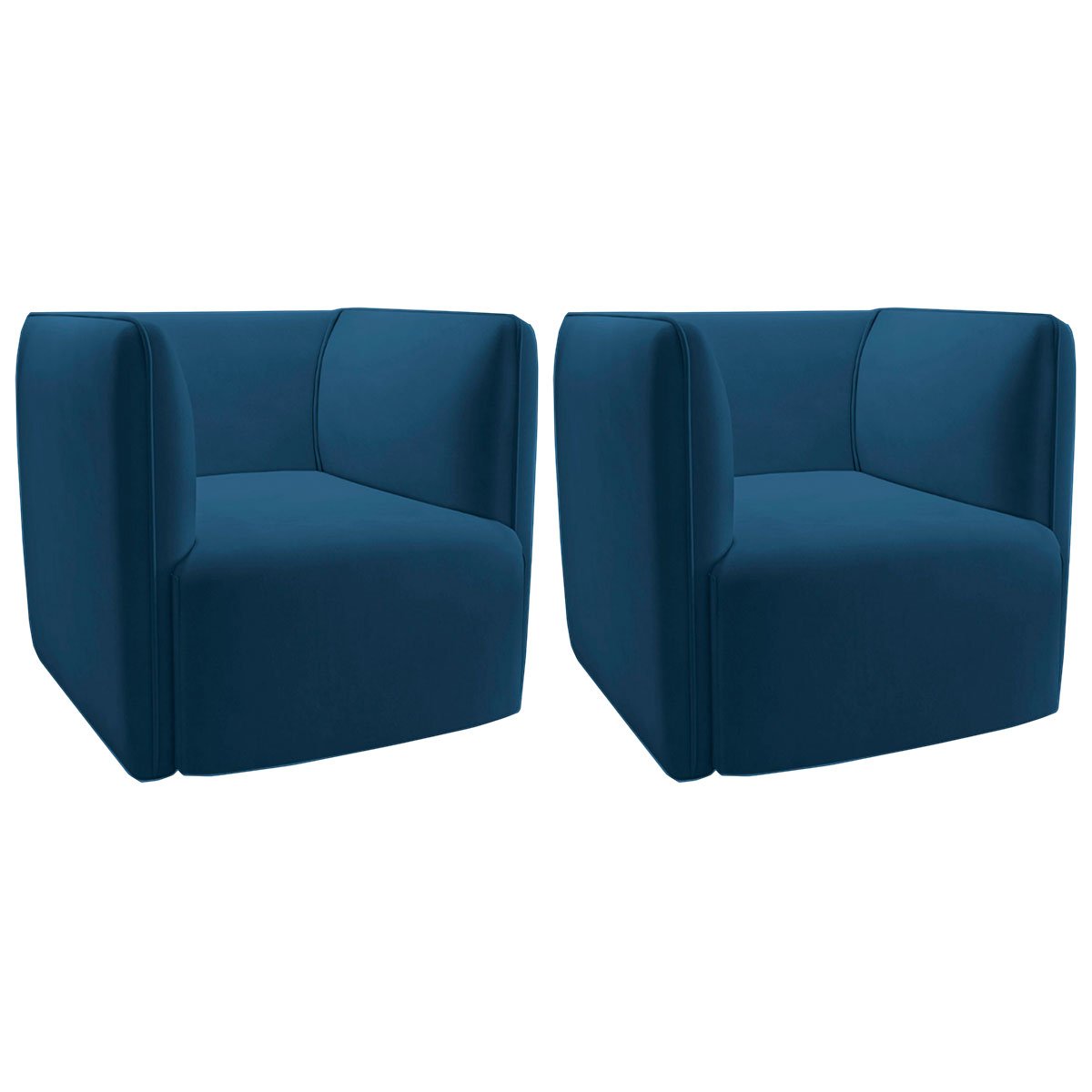 Kit 2 Poltronas para Sala e Escritório Decorativas Maliva Veludo Azul Marinho