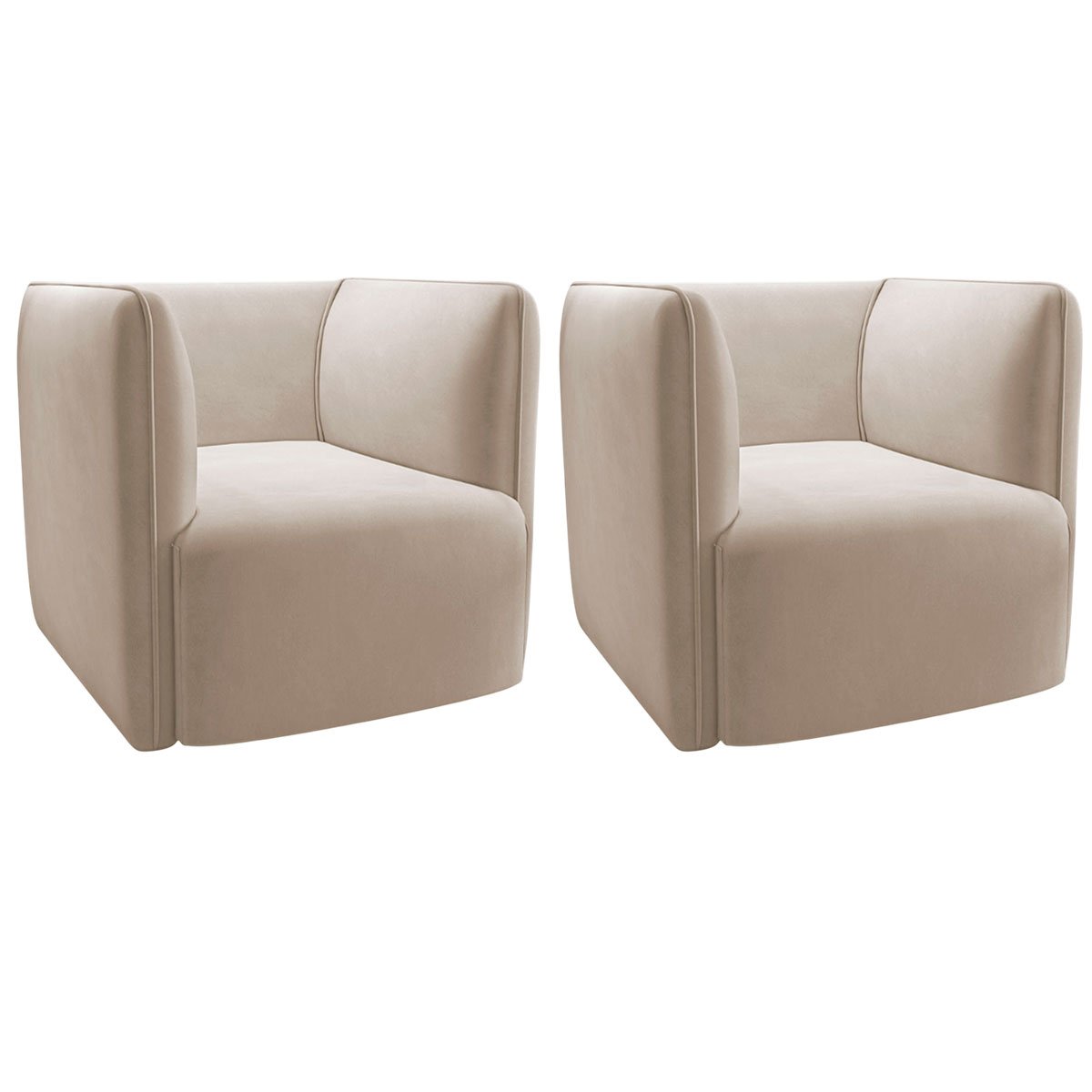 Kit 2 Poltronas para Sala e Escritório Decorativas Maliva Veludo Bege