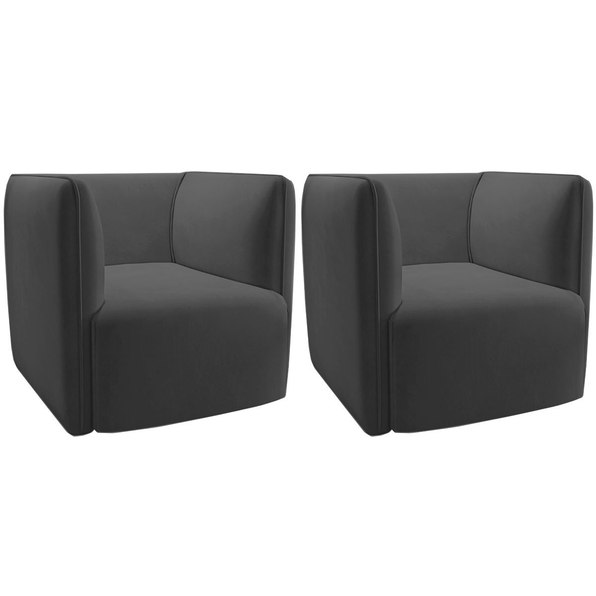 Kit 2 Poltronas para Sala e Escritório Decorativas Maliva Veludo Cinza