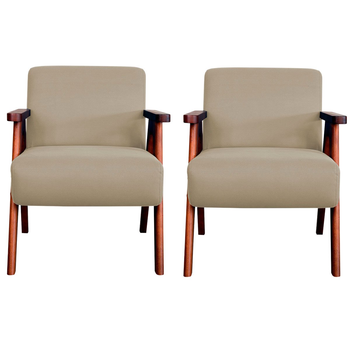 Kit 2 Poltronas para Sala e Escritório Decorativas Oceania Veludo Bege