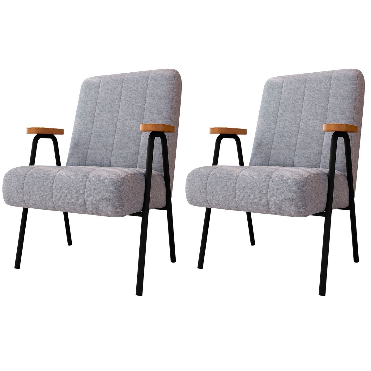 Kit 2 Poltronas para Sala e Escritório Decorativas Phoenix Linho Cinza