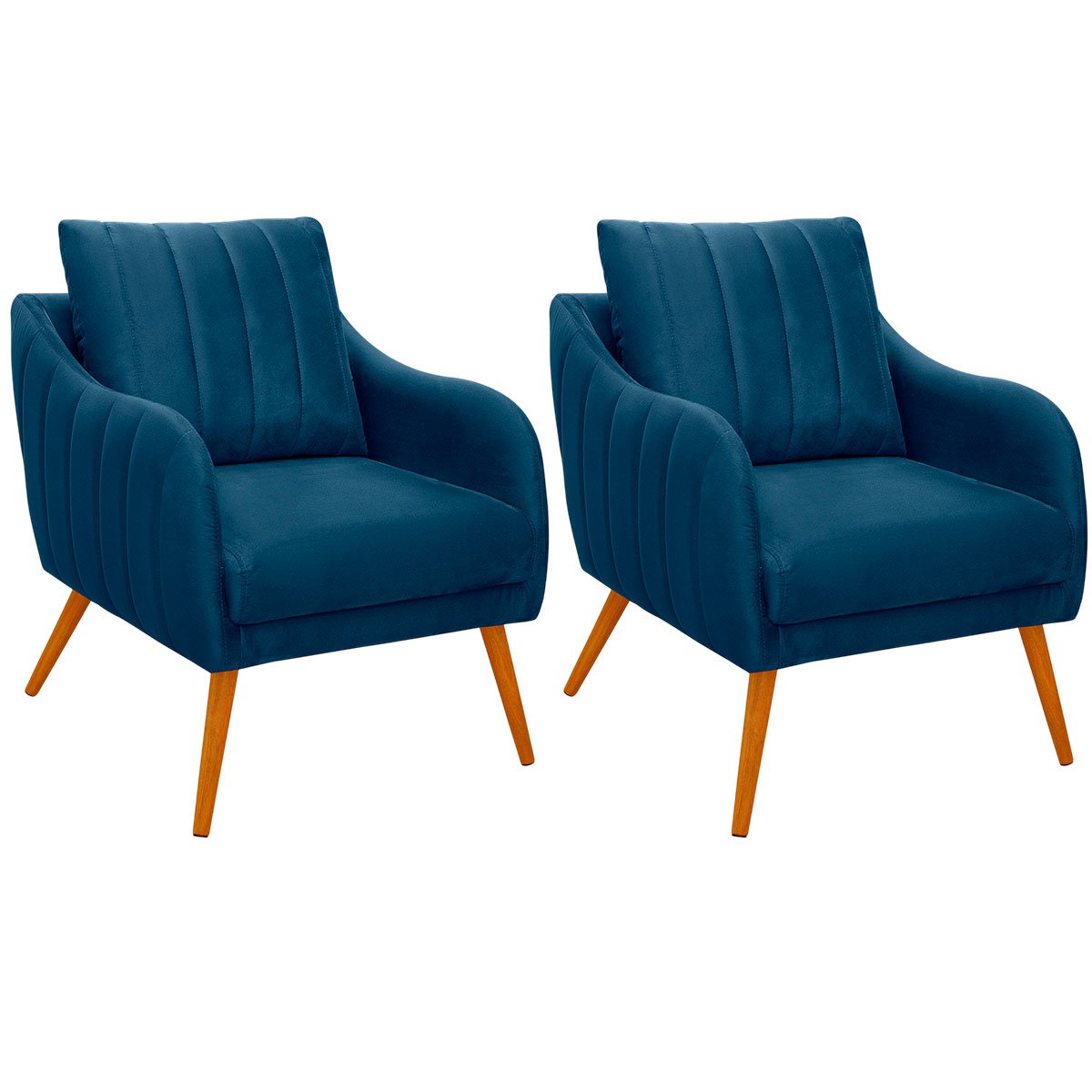 Kit 2 Poltronas para Sala e Escritório Decorativas Síria Veludo Azul Marinho