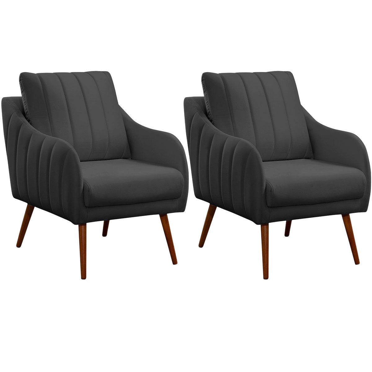 Kit 2 Poltronas para Sala e Escritório Decorativas Síria Veludo Cinza