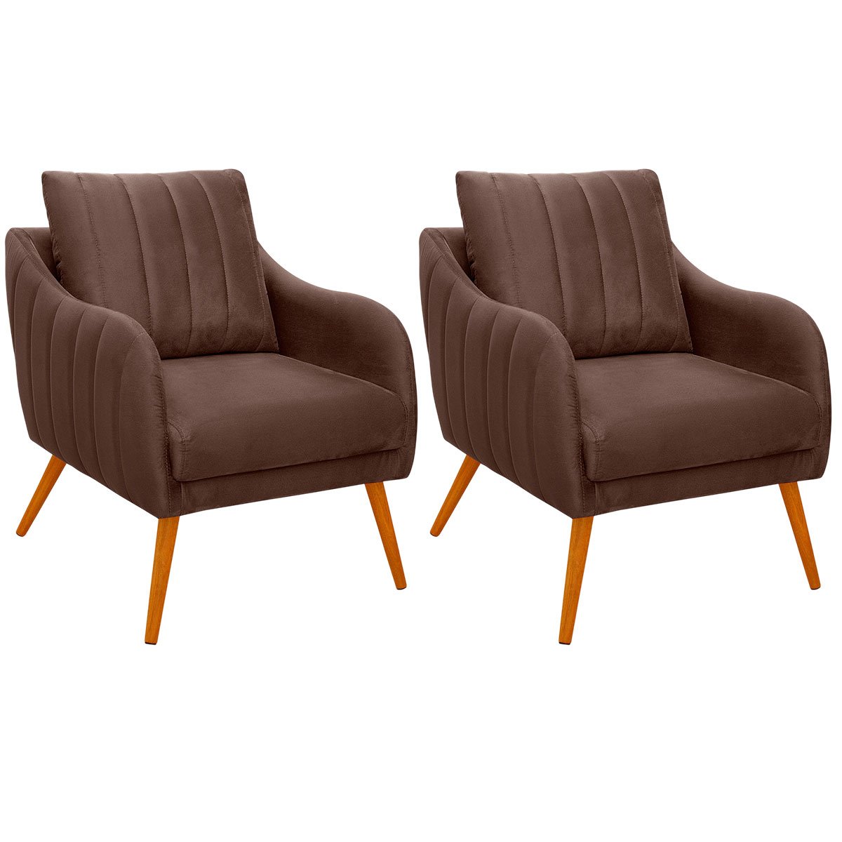 Kit 2 Poltronas para Sala e Escritório Decorativas Síria Veludo Marrom