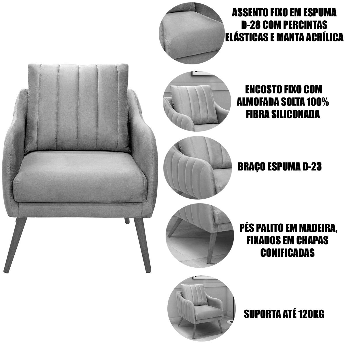 Kit 2 Poltronas para Sala e Escritório Decorativas Síria Veludo Marrom