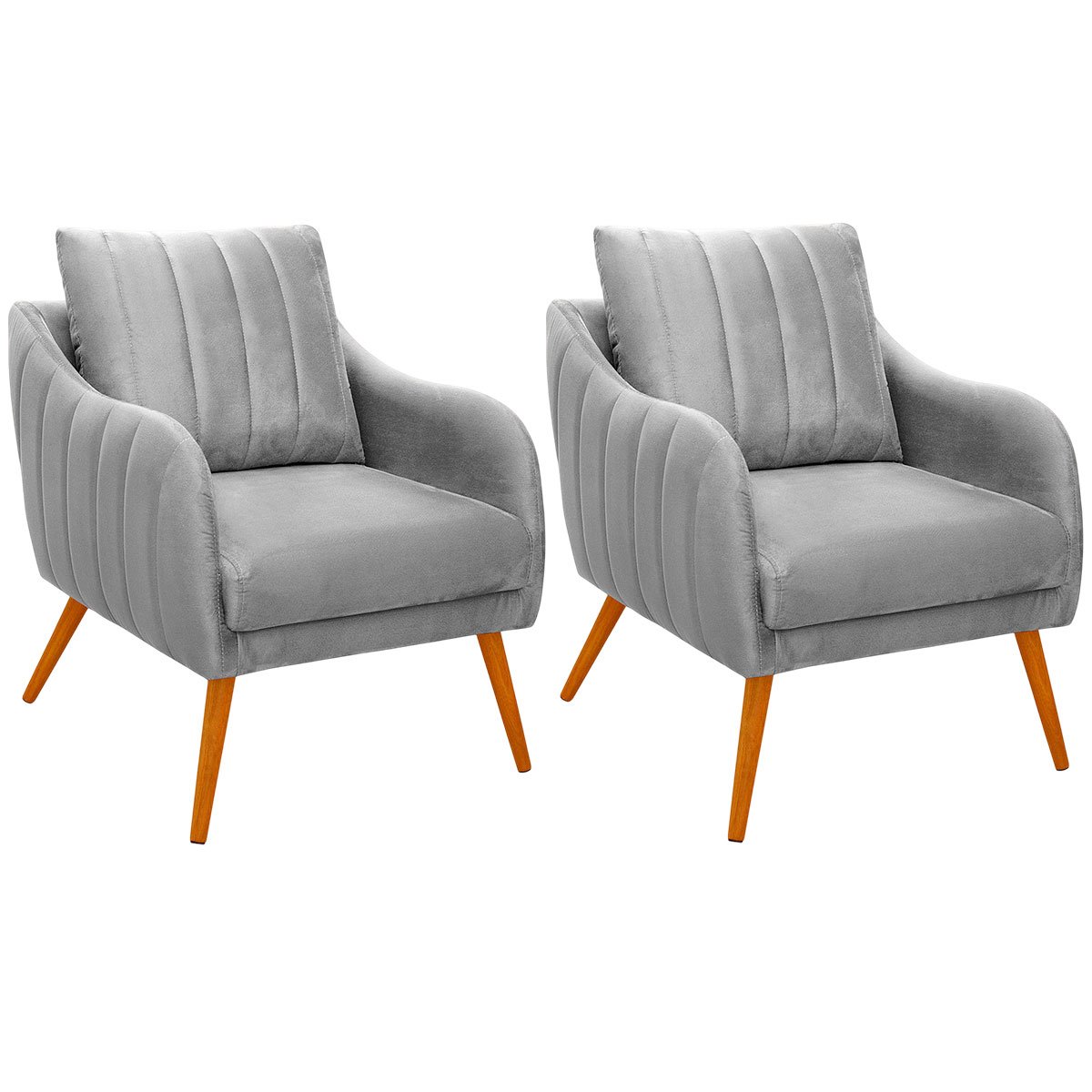 Kit 2 Poltronas para Sala e Escritório Decorativas Síria Veludo Prata
