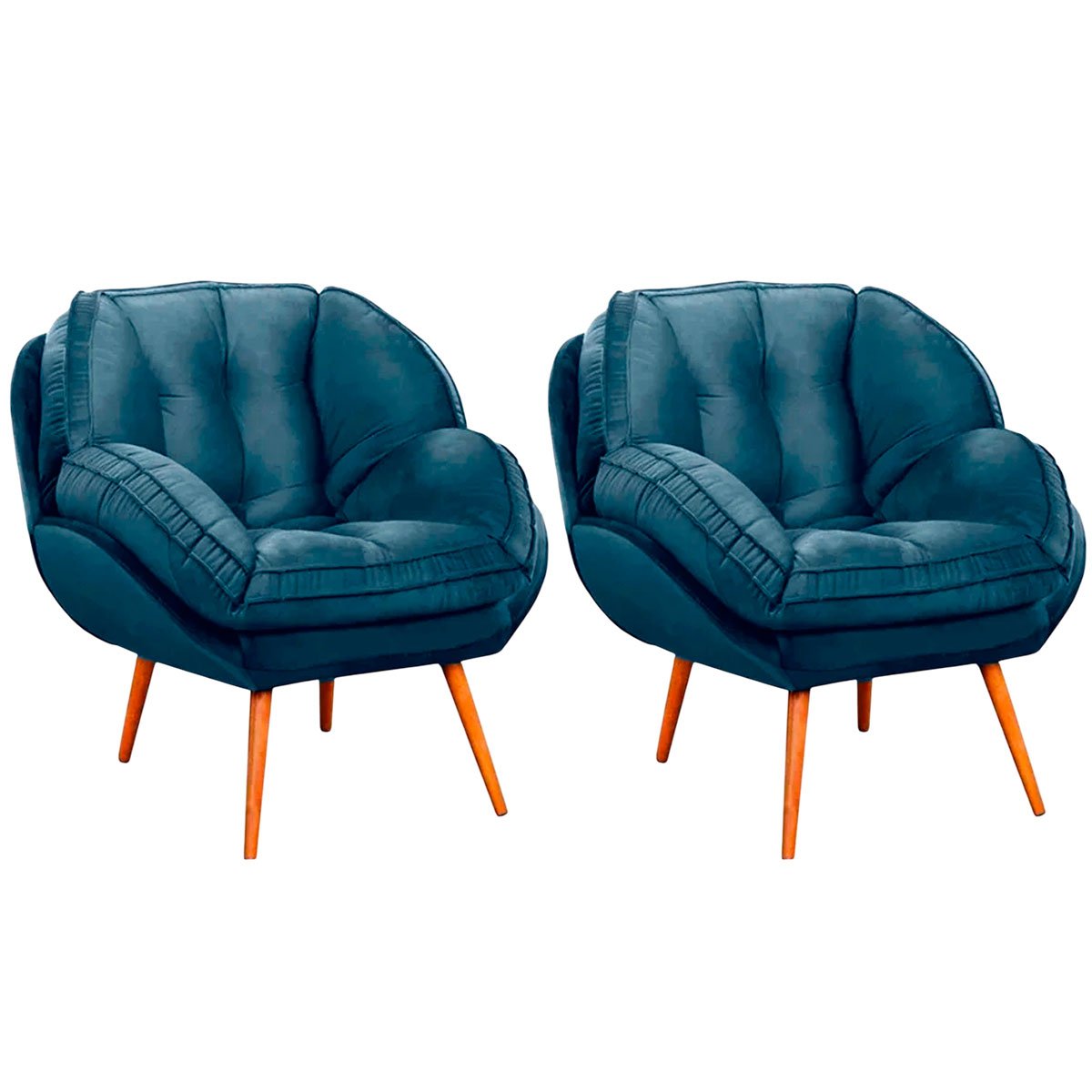 Kit 2 Poltronas para Sala e Escritório Decorativas Vitória Veludo Azul Marinho