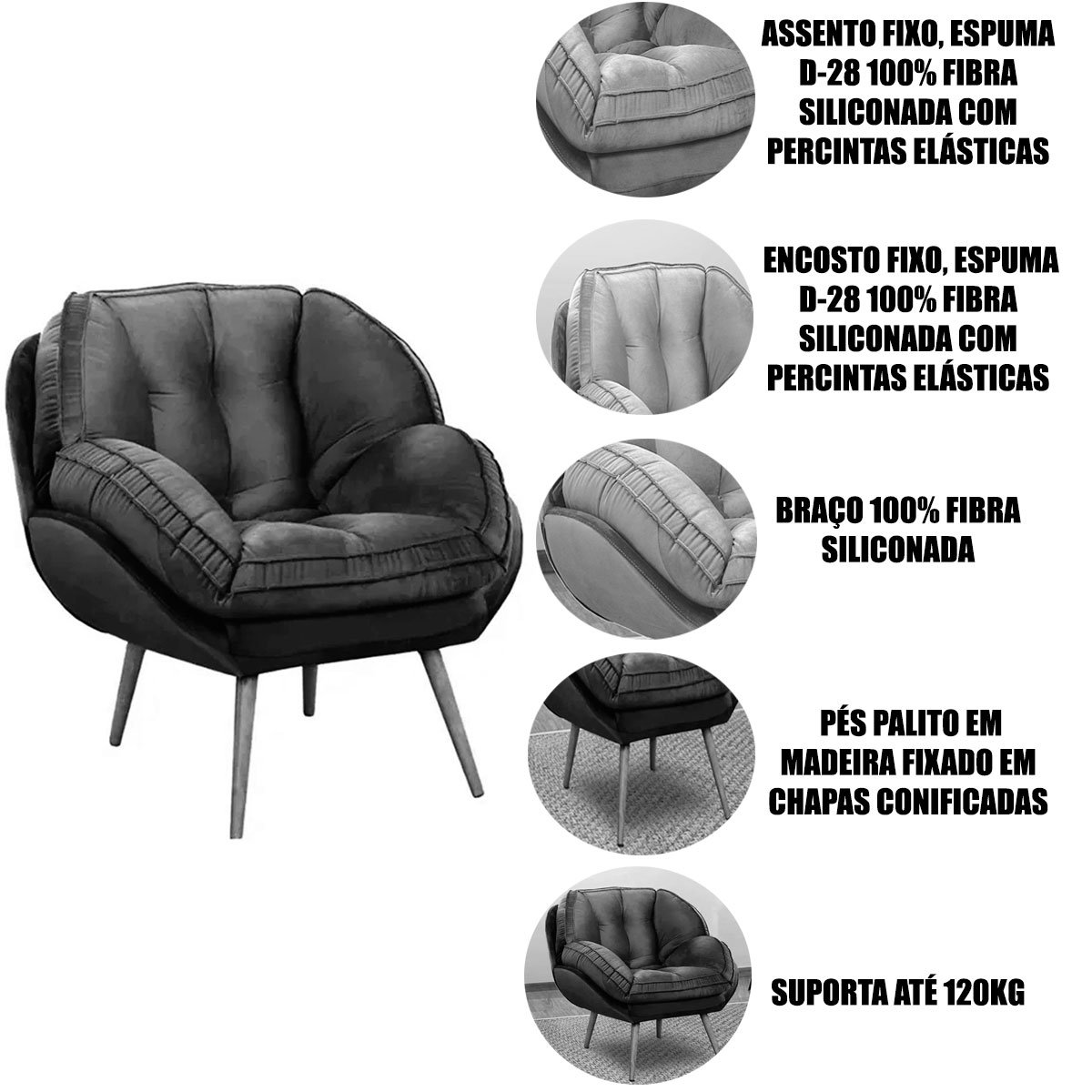 Kit 2 Poltronas para Sala e Escritório Decorativas Vitória Veludo Azul Marinho