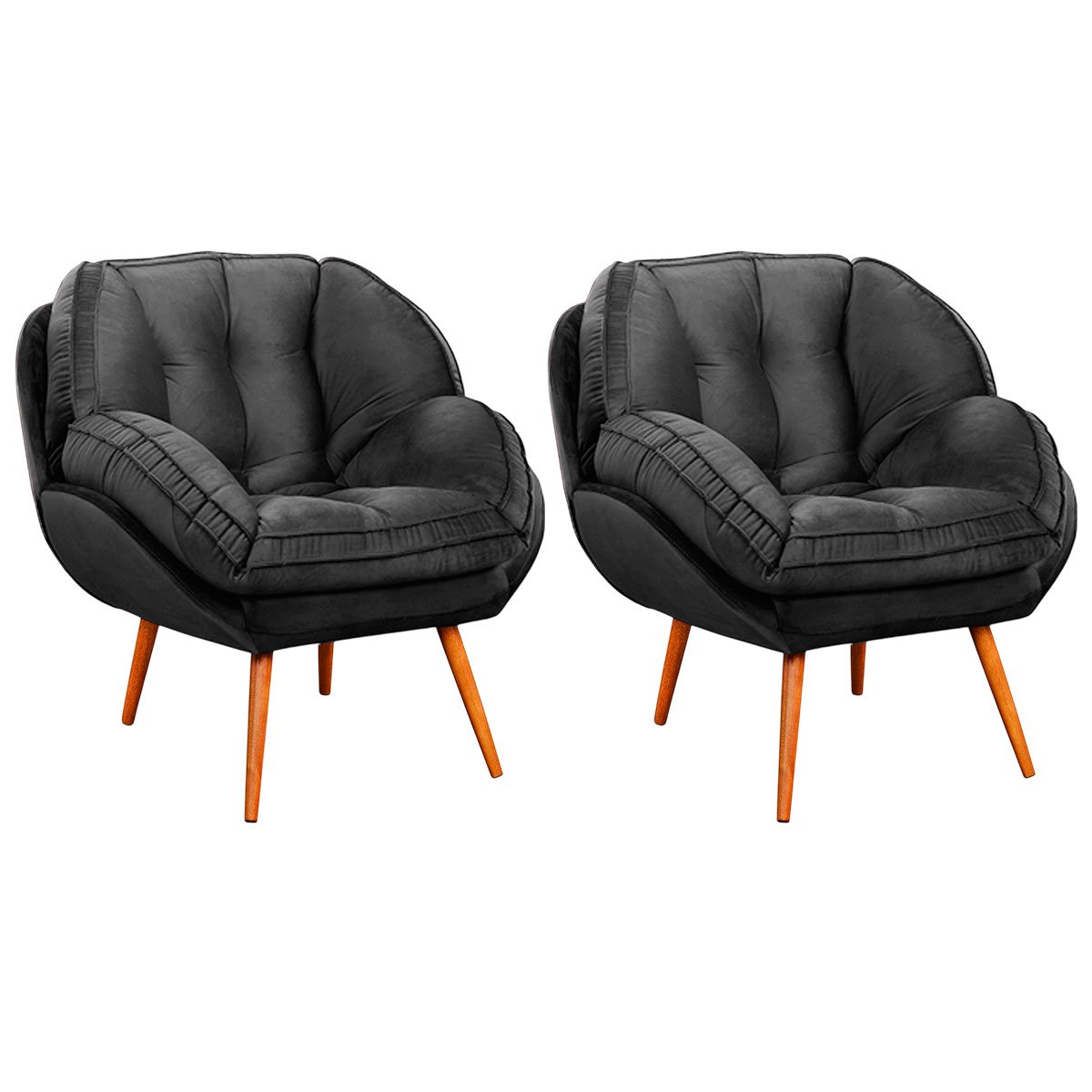 Kit 2 Poltronas para Sala e Escritório Decorativas Vitória Veludo Cinza
