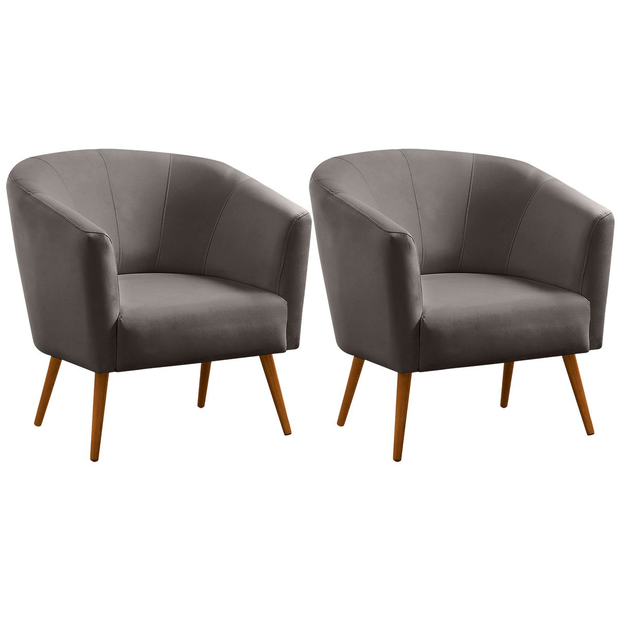 Kit 2 Poltronas para Sala e Escritório Pé Palito Belize Veludo Cinza