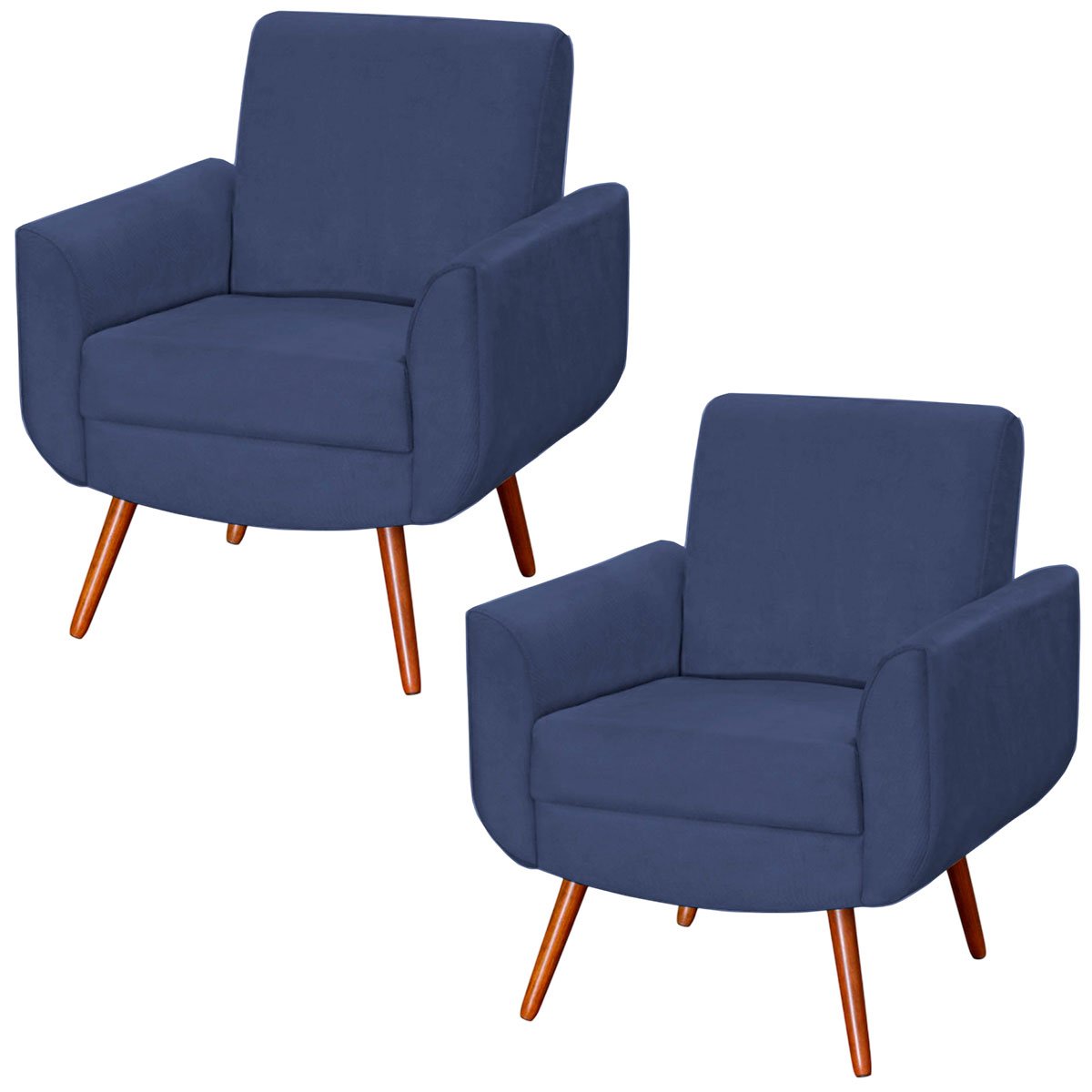 Kit 2 Poltronas para Sala e Escritório Pé Palito Milão Veludo Azul Marinho