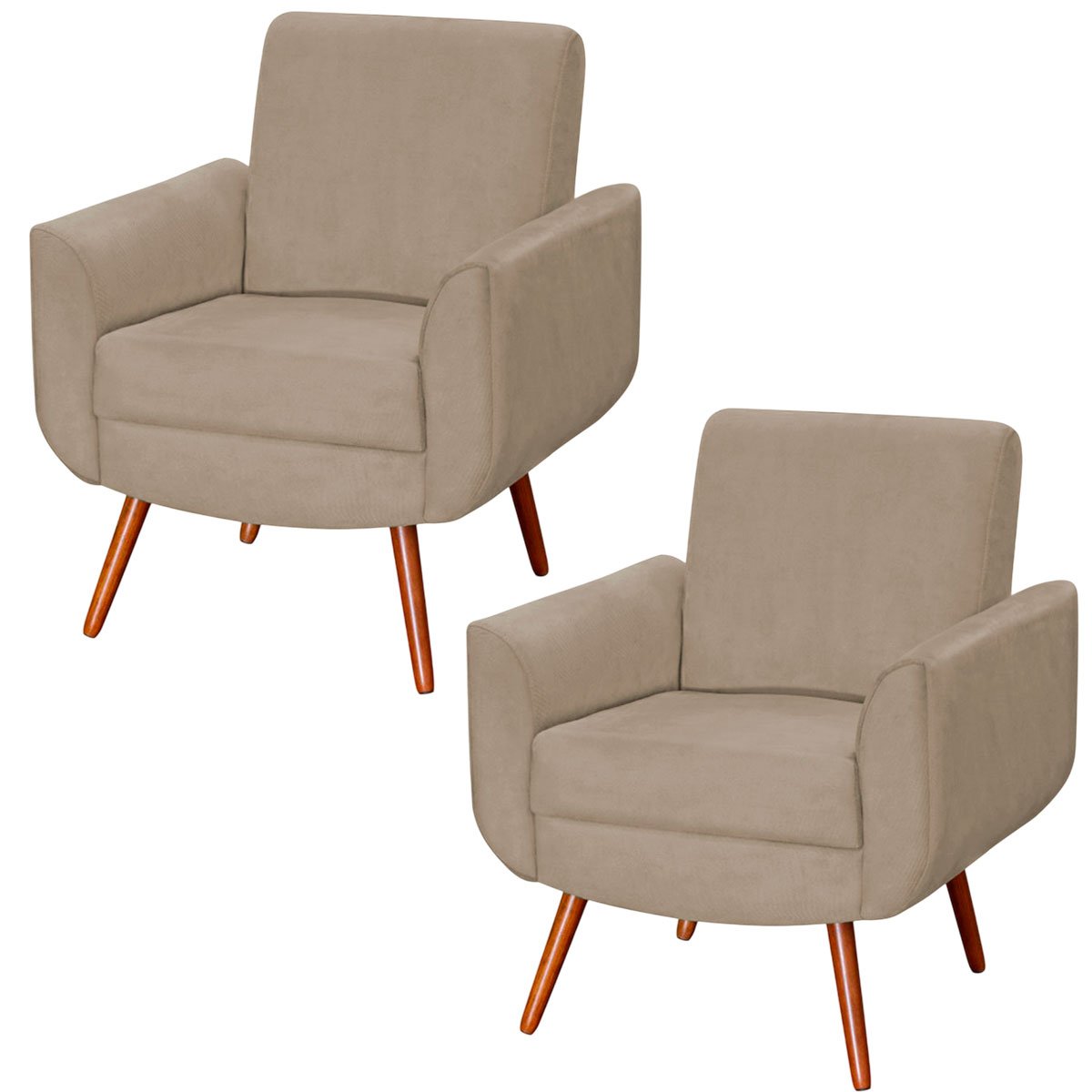 Kit 2 Poltronas para Sala e Escritório Pé Palito Milão Veludo Bege