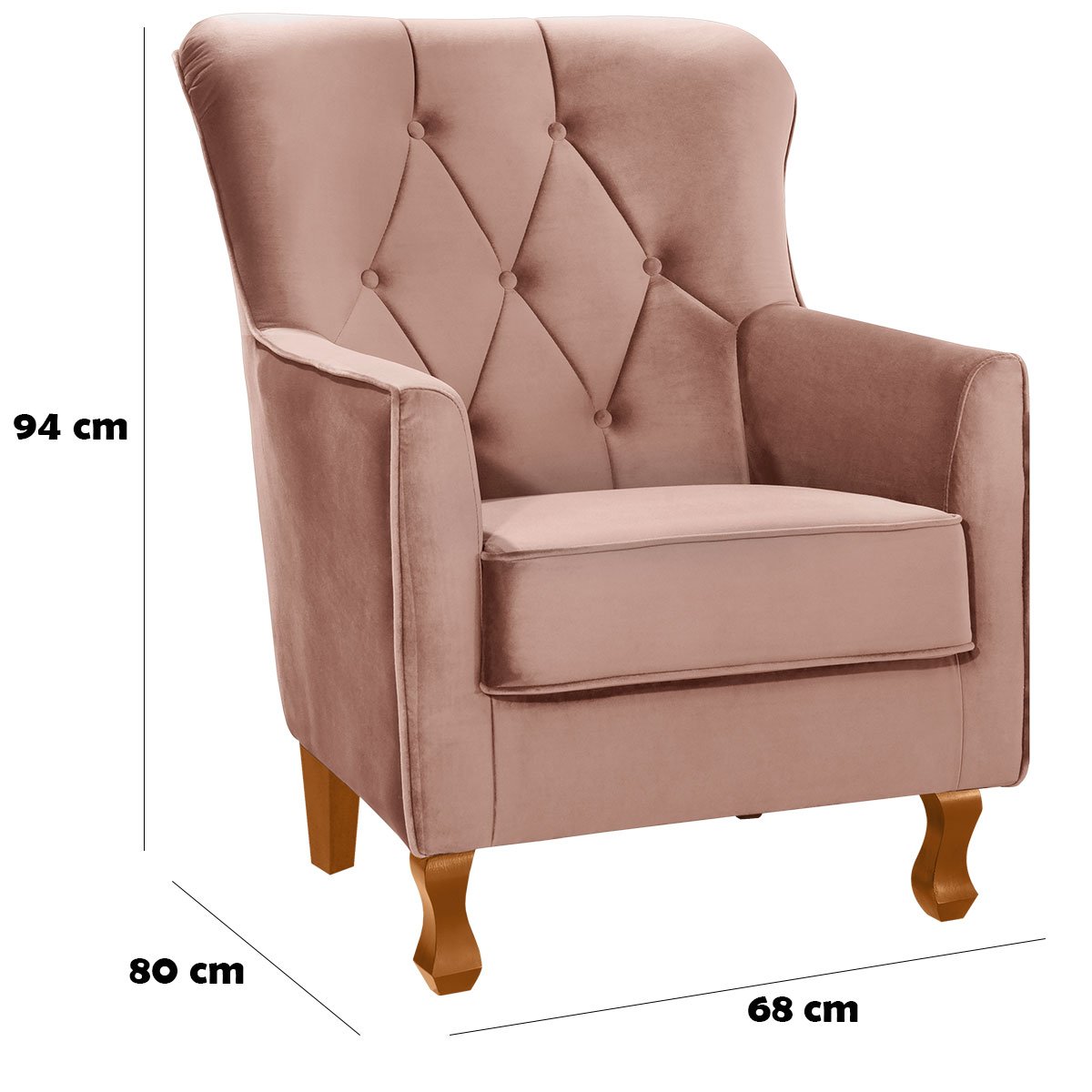 Poltrona Decorativa Carrara c/ Capitonê Veludo Rosê
