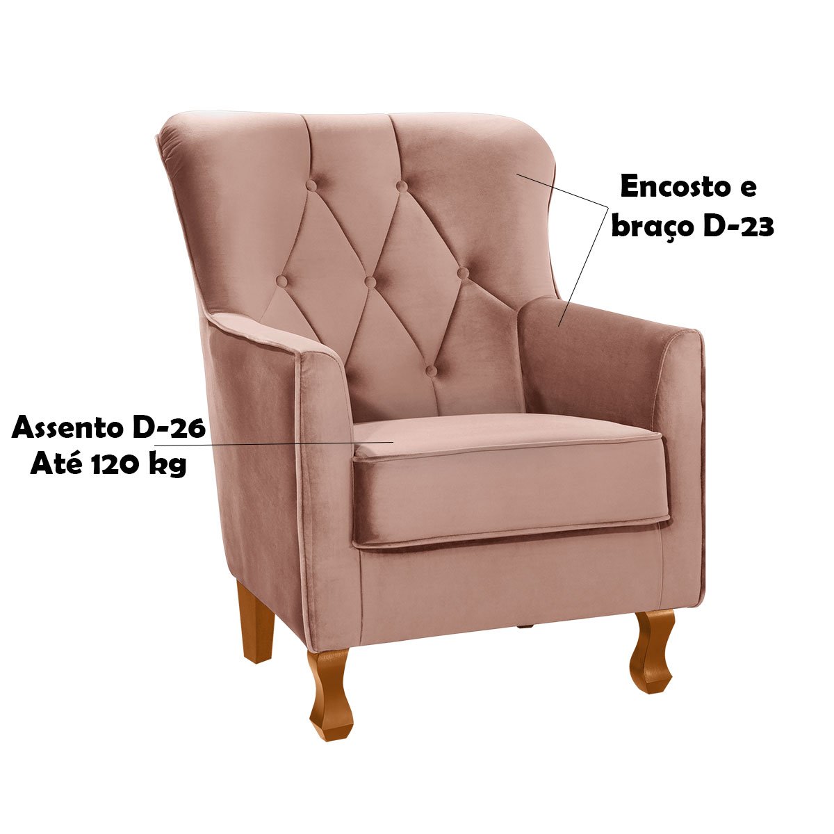 Poltrona Decorativa Carrara c/ Capitonê Veludo Rosê