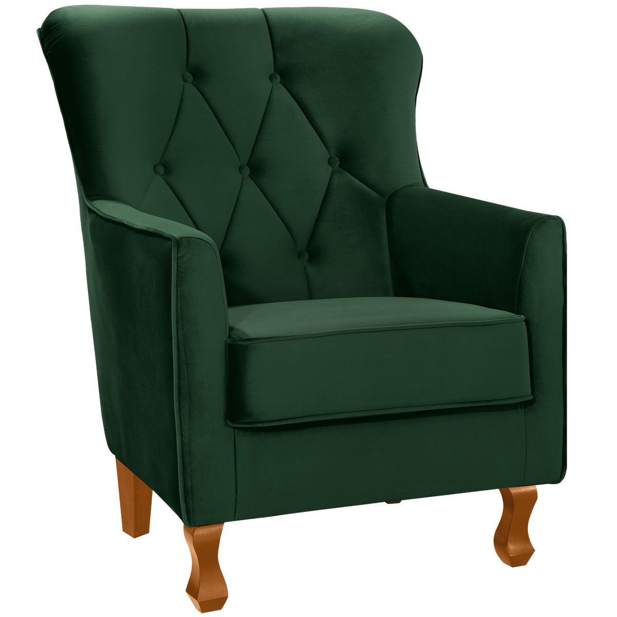 Poltrona Decorativa Carrara c/ Capitonê Veludo Verde