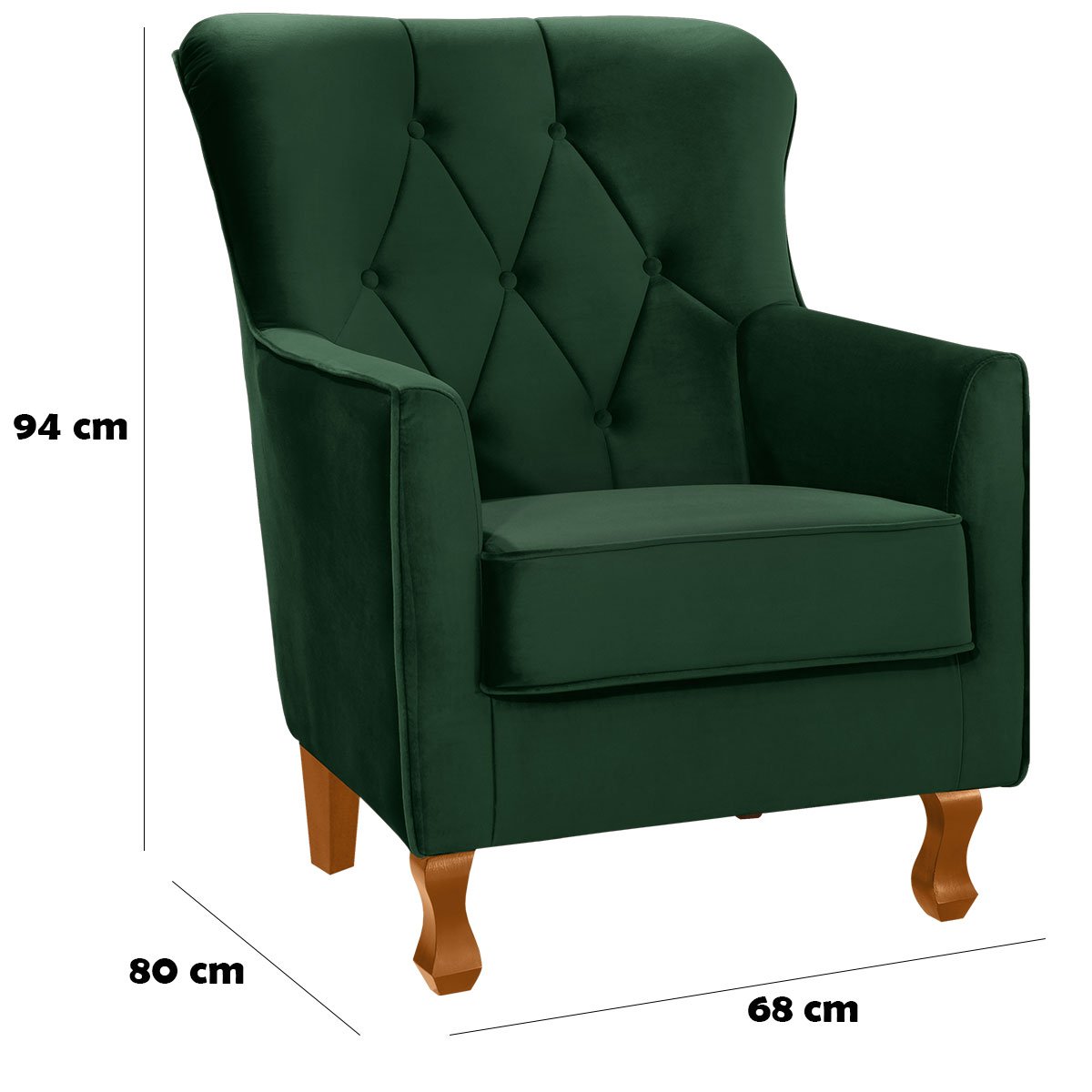 Poltrona Decorativa Carrara c/ Capitonê Veludo Verde
