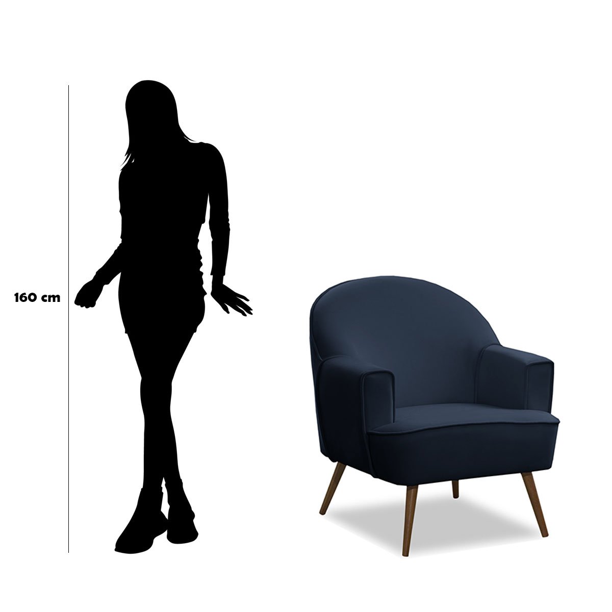 Poltrona Decorativa Pérola Pés Palito Veludo Azul Marinho