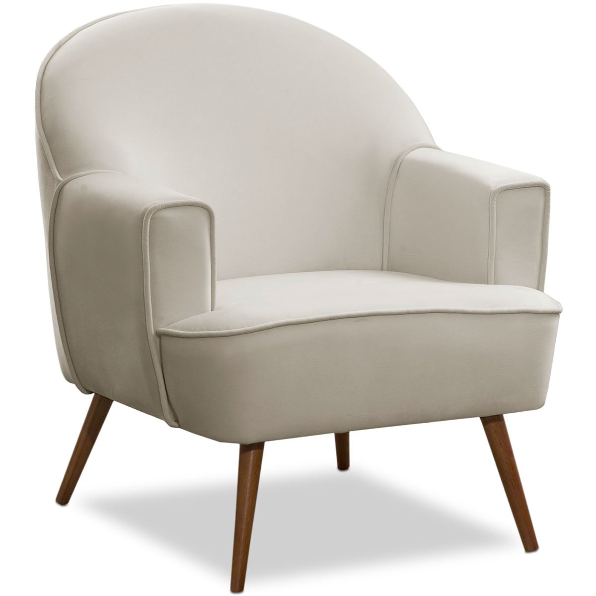 Poltrona Decorativa Pérola Pés Palito Veludo Bege