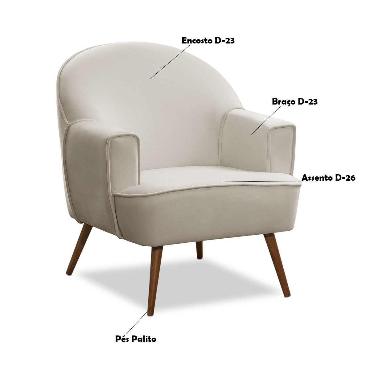 Poltrona Decorativa Pérola Pés Palito Veludo Bege
