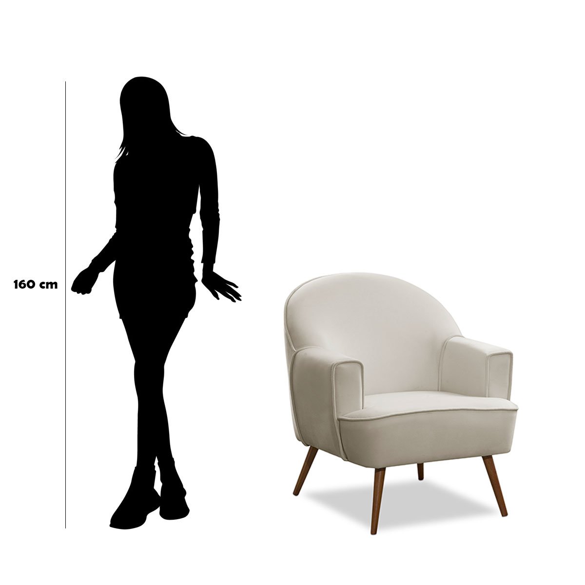 Poltrona Decorativa Pérola Pés Palito Veludo Bege