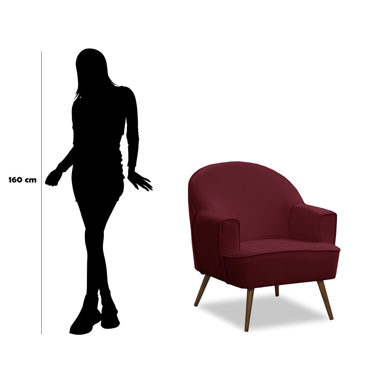 Poltrona Decorativa Pérola Pés Palito Veludo Bordô