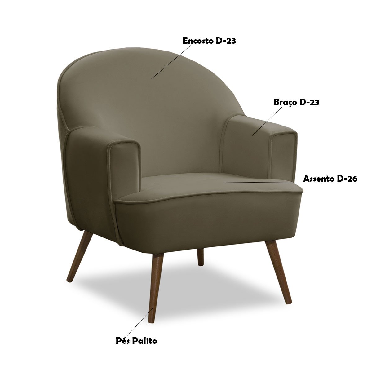 Poltrona Decorativa Pérola Pés Palito Veludo Castor